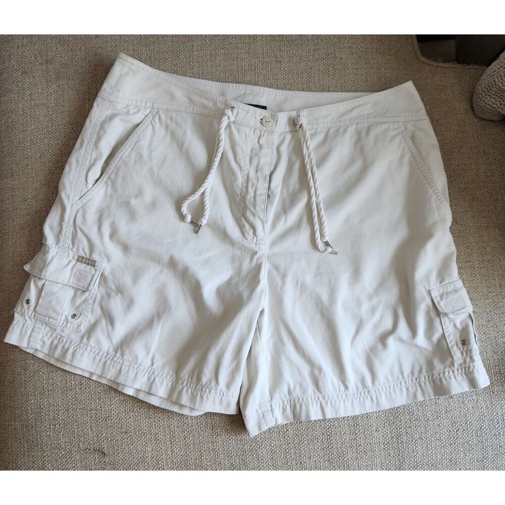 Ralph Lauren High Rise Cargo Shorts Drawstring 100% Cotton Beige Women's 14